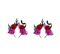 Healvian 2 Pièces Halloween Headband Halloween Hair Accessories Spooky Devil Horns Bat Flower Hairband Comfortable Lightweight Costume Accessory For Women Cosplay