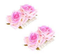 Healvian 2 Pièces peigne à cheveux roses casque de cheveux floral peignes à cheveux pour femmes accessoires hair charms hair toppers pinces à cheveux roses peigne à cheveux de mariée