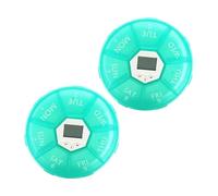 Healvian 2 pièces Pilulier Électronique Jours avec Alarme Distributeur Automatique Compact et Portable Boîte de Rangement pour Voyage et Usage Quotidien Vertes