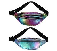 Healvian 2 pièces Sac à Holographique Ajustable Fanny Pack Unisexe avec Design Zippé pour Faire Shopping et