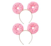 Healvian 2 Pièces Serrage-tête Élastique Large en Flanelle Forme Donut Réaliste Rose, Accessoire Amusant pour Fêtes D'anniversaire et Cosplay Halloween