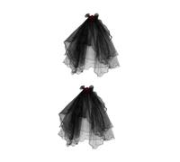 Healvian 2 Pièces Veil Noire avec Roses Rouges Accessoire Halloween Cosplay Voile et Confortable pour Costume de Mariée Parfait pour Fêtes Gothiques et Carnaval