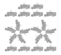 Healvian 20 Pendentifs Mini Bus en Alliage de Zinc Argenté, Breloques Créatives Thème de L'école pour Fabrication de Colliers et Bracelets Diy, Accessoires de Bijoux École, Lot de 20