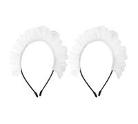 Healvian 2pièces Bandeau Dentelle Blanche Lot de Serre-tête de Soubrette pour Cosplay Coiffe Vintage avec Volants pour Femme Événement Halloween
