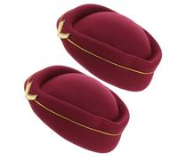 Healvian 2pièces Lot de Chapeaux Hôtesse de Air Casquette pour Femme Cosplay Avion Uniforme Rouge Foncé
