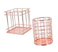 Healvian 2pièces Pot à Pinceaux Maquillage Fer Doré Rose Organisateur De Bureau Pot à Crayons Design Rose Doré pour Ranger Pinceaux Stylos
