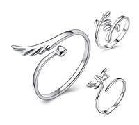 Healvian 3 Pièces Anneau de branche d'olivier doigt anneaux anneau d'aile réglable bijoux libellule anneau ouvert d'aile anneau ouvert de feuille bague libellule ajustable cuivre