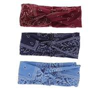 Healvian 3 Pièces Bandeaux Cheveux Larges Élastiques Boho Pour Femmes Motifs Fleurs Bohème Imprimés Confortables Et Antidérapants Pour Yoga Running Et Sport Lot De Bleu Foncé Bleu Clair Vin