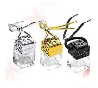 Healvian 3 Pièces Flacon de Parfum Verre Carré Suspendu pour Voiture Bouteille Vide Verre avec Design Découpé Doré Noir Sans Parfum