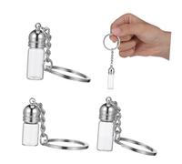 Healvian 3 Pièces Flacons Rechargeables Verre avec Porte Clés Flacons Décoratifs pour Parfum Pendentifs Suspendus de Petit Moyen Grand avec Bouchons Acryliques Argentés pour Huile