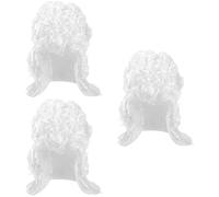 Healvian 3 Pièces Perruque de Juge Blanche pour Cosplay Costume Avocat Accessoire de Fête Élégant pour Halloween et Spectacles Thématiques