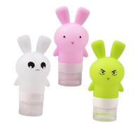 Healvian 3 Pièces Trousse de Bouteilles de Voyage Silicone Étanches pour Lotion et Shampooing Tubes Squeezables à Rabat Forme de Lapin Rose Vert Transparent