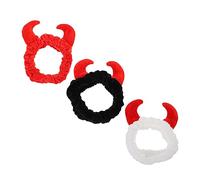 Healvian 3pièces Bandeaux De Douche Créatifs Peluche Accessoires De Soins De Peau Avec Corne Lot De Noir Rouge Blanc