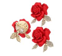 Healvian 3pièces Broche Fleur Rose Rouge Épingle Fleur Décorative Bijoux pour Vêtements Mariage Anniversaire