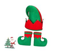 Healvian 3pièces Costume De Lutin De Noël Chapeau Et Chaussures Rouge Vert Pour Fête Cosplay Farceur Accessoires Noël