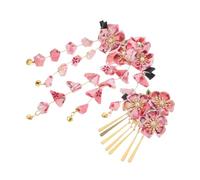 Healvian 3pièces Épingles Cheveux Japonaises à Pompons Fleuris Ensemble de Barrettes Kimono pour Femmes Accessoires de Coiffure Style Japonais