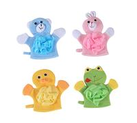 Healvian 4 pièces de Bain Cartoon pour Garçon Fille de Gants Doux et Absorbants pour Nettoyage Peau Comprenant un Lapin Rose un Bleu une Verte Canard Jaune