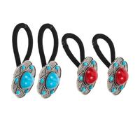 Healvian 4 Pièces Élastiques Cheveux Bohème Fleurs Vintage Accessoires Décoratifs Doux pour Queue de Cheval Bandes Rouges et Bleues Adaptées Cheveux Bouclés