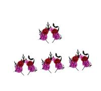 Healvian 4 Pièces Halloween Headband With Demon Horns And Bat Flower Design Lightweight Comfortable Halloween Hair Accessory For Cosplay And Themed Party Events