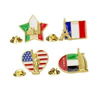 Healvian 4pièces Broche Créative Pour Femmes De Motif Architectural Et Drapeau Petite Épingle Chic Émail Accessoire Décoratif Cadeau Original