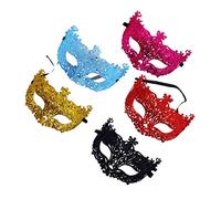 Healvian 5 pièces Masques de Renard Scintillants pour Carnaval et Soirée Costumée Masques Cosplay Demi Visage Plastique Colorés Noir Rose Bleu et Confortables pour Bal et Fête