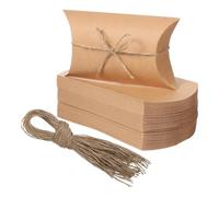Healvian 50 Pièces Petites Boîtes Oreiller en Papier Kraft Marron Vintage Faciles à Assembler avec Ficelle Décorative pour Emballage de Bonbons et Friandises de Fête