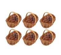 Healvian 6 Pièces Petit Panier en Rotin Tressé à Main avec Anses, | Mini Panier pour Fruits et Fleurs, Léger et Respirant, pour Projets Scolaires, Rangement Salle de Bain