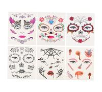 Healvian 6feuilles Tatouages Temporaires Halloween Autocollants De Fleurs Et Crânes Pour Visage Imperméables Et Faciles à Appliquer