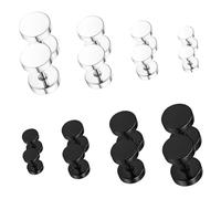Healvian 8 paires Boucles Oreilles Rondes Unisexes Acier Inoxydable Noir et Argenté Clous Vis à Visser de Variées pour Homme et Femme Résistantes et Confortables