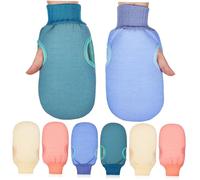 Healvian 8 pièces Gants Exfoliants Corps Lot avec Manchette Élastique pour Bain et Massage Doux et Hommes Nettoyage Peau Morte et Stimulation Circulation