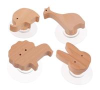 Healvian Adhésif en Bois Décoratif Mural Forme Animaux Cartoon pour Suspendre Vêtements et Serviettes Set de 4 Pièces Khaki pour Couloir et Balcon