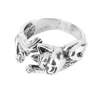 Healvian Bague Chat Argentée Ouverte Vintage Créative Totem Chat Élégant Anneau Mode Femme Adaptable Design Original