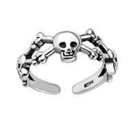 Healvian Bague Crâne Réglable en Alliage de Cuivre Argenté Vintage Bague Ouverte Unisexe à Tête de Mort Bijou Décoratif pour Homme et Femme Anneau Taille Ajustable Style Gothique Rétro