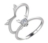 Healvian Bague de Couple Réglable en Acier Inoxydable Argenté Paire de Bagues Assorties de Bois de Cerf Présent Romantique pour Amoureux Anniversaire de Mariage et Saint-Valentin
