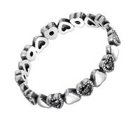 Healvian Bague en Argenté Sterling 925 Rétro Cœur Zircon Noir 7 Taille Bijou Doigt Femme Élégante pour Fête Anniversaire