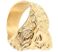 Healvian Bague Homme Tête de Jésus Gravée Acier Inoxydable Doré Vintage Anneau Religieux Élégant pour Cérémonies et Usage Quotidien