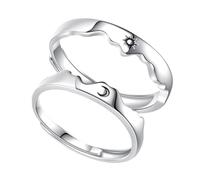 Healvian Bague Ouverte Ajustable Présent Charmant en Cuivre Argenté Saint-valentin Anneau Soleil Lune Gravé pour Couples Jours Importants