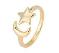 Healvian Bague Ouverte Dorée Lune et Étoile Réglable Anneau Décoratif pour Femmes et Style Statement Adaptée Aux Fêtes et Cosplay