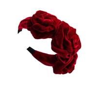 Healvian Bandeau à Fleurs en Peluche Rouge Travail Soigné avec Grosse Fleur, Serrage-tête Chic pour Femmes pour Fêtes et Engagements