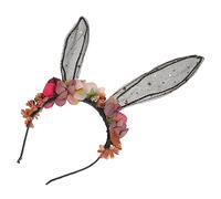 Healvian Bandeau à Oreilles de Lapin Dentelle avec Fleurs Accessoire de Cheveux Décoratif pour Cosplay et Fêtes