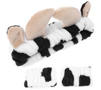 Healvian Bandeau de Spa Imprimé Vache Élastiques pour Poignets Ensemble 2 Pièces en Tissu Souple Bandeau pour Se Laver le Visage et Soin Peau Accessoires pour Femmes et Filles