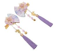 Healvian Barrettes Éventail Japonaises Violettes, Lot de 2 Épingles à Cheveux Fleurs et Perles, Accessoires pour Coiffure Filles, Décoration Costume Kimono pour Fêtes
