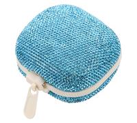 Healvian Boîte à Pilules Portable Ornée de Cristaux 4 Compartiments Bleu, Petite Boîte à Pilules Mignonne, Organisateur de Remède Compact pour Voyage et Usage Quotidien, Mallette