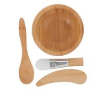 Healvian Bol à Masque Facial et Pinceau 4 Pièces en Bois Kit Outil de Masque Fait Maison pour Visage Accessoires de Soin Peau Ensemble Bol Mélangeur Bricolage Maison Style Aléatoire