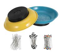 Healvian Bol Magnétique à Épingles en Métal Organisation Codée par Couleur pour Coutures et Réparations Contenant 1 Bol Bleu et D'épingles à Tête en Verre