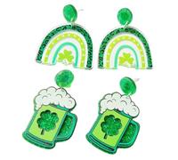 Healvian Boucles D’oreilles Pendantes Trèfle Vert et Bière Arc-en-ciel, 2 Paires en Acrylique Léger, Bijoux Saint-patrick pour Femmes et Adolescentes, Accessoires Festifs et Minimalistes