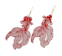 Healvian Boucles Doreilles Poissons Pendantes Dorées pour Femmes Design Exagéré Creux de Accessoires pour Fête et Usage