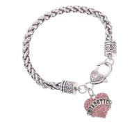 Healvian Bracelet Cœur à Breloques Résistant à L'Usure en Alliage de Zinc Cristal Rose Taille Unique Accessoire Délicat pour Femme Présent Amitié et Remise de Diplôme