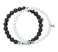 Healvian Bracelet de Couple Assortis pour Saint-Valentin 1 Paire en Alliage et Perles Noires et Blanches Magnétique Aimant Demi-Sphère Léger et Confortable pour Poignet