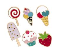 Healvian Broches Ice Cream et Fraise Émaillées Colorées, Lot 6 Pièces en Alliage Léger, Épingles Fantaisie Été pour Femmes, Accessoires Mode T-shirts, Robes et Paquet, Motifs Kawaii Gourmand